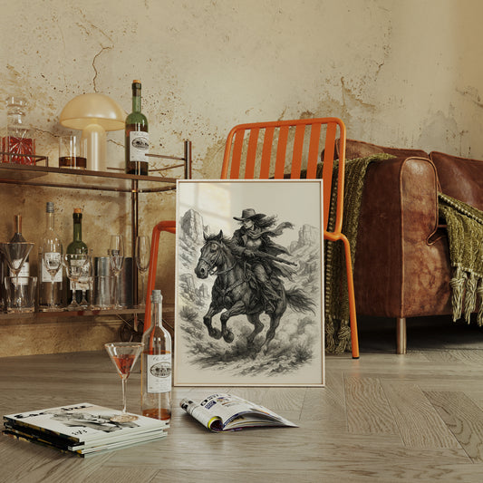 Grit & Dust – Cowgirl Outlaw Western Sketch Print