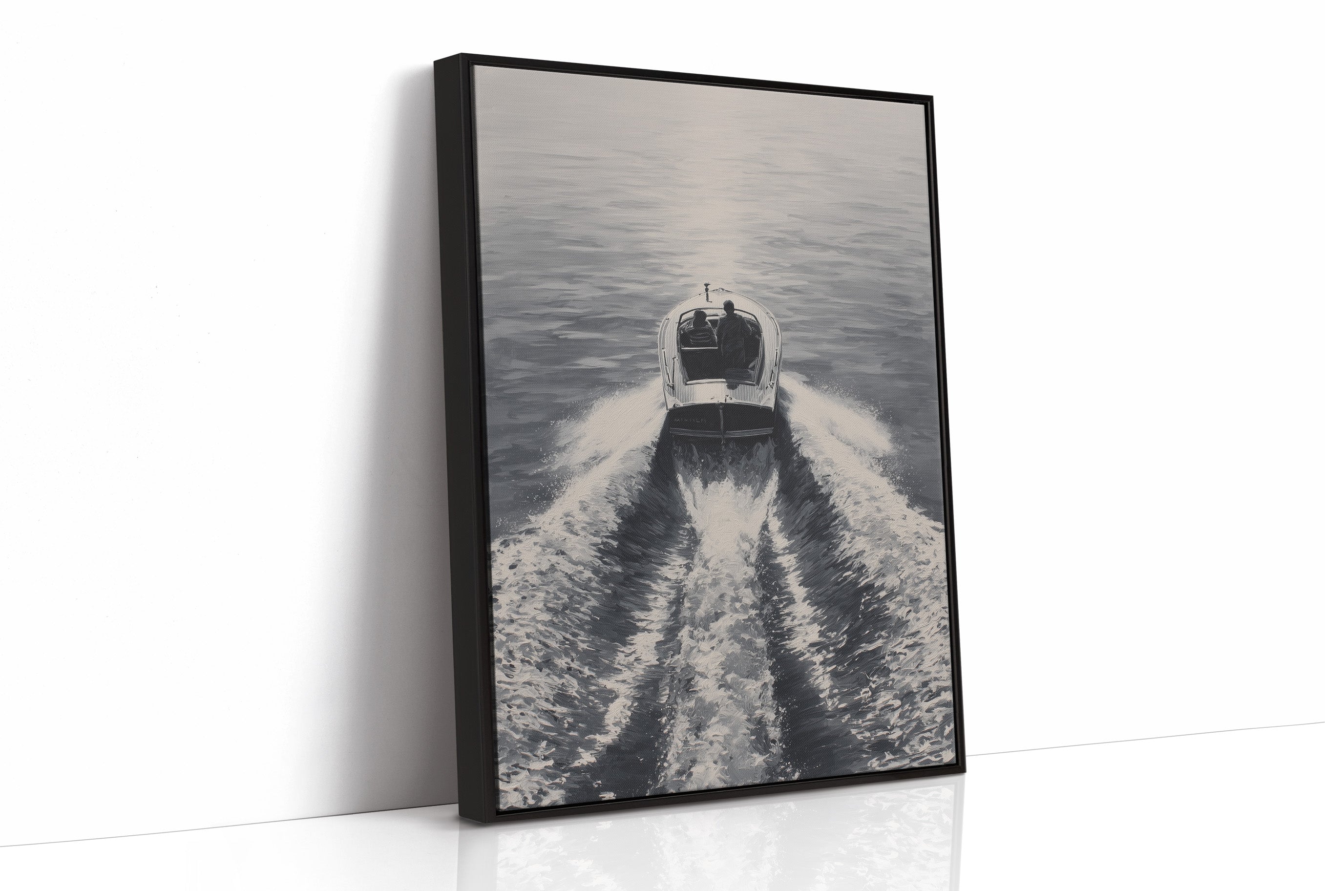 Speedboat Cuts Through Morning Fog