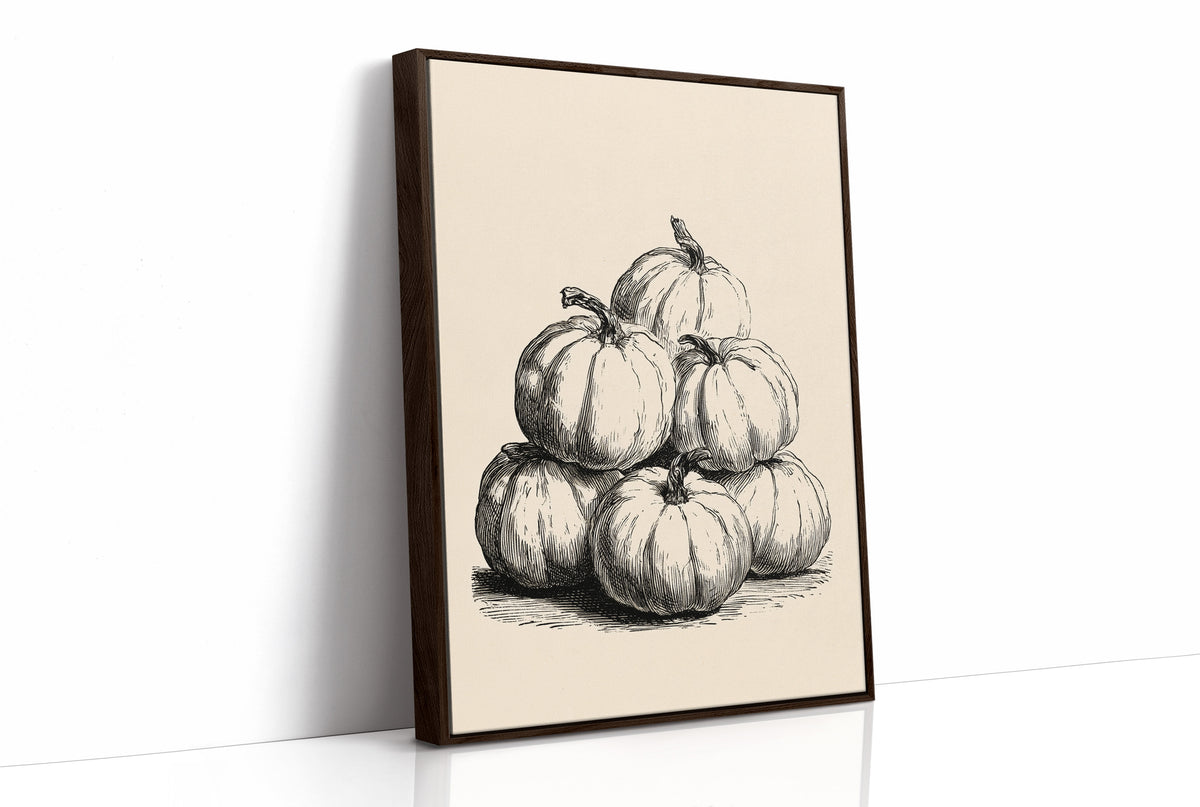 Gourd Squad, Stacked And Unbothered, print in a brown wood frame