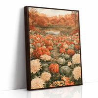 Mums The Word In The Pumpkin Patch, print in a brown wood frame