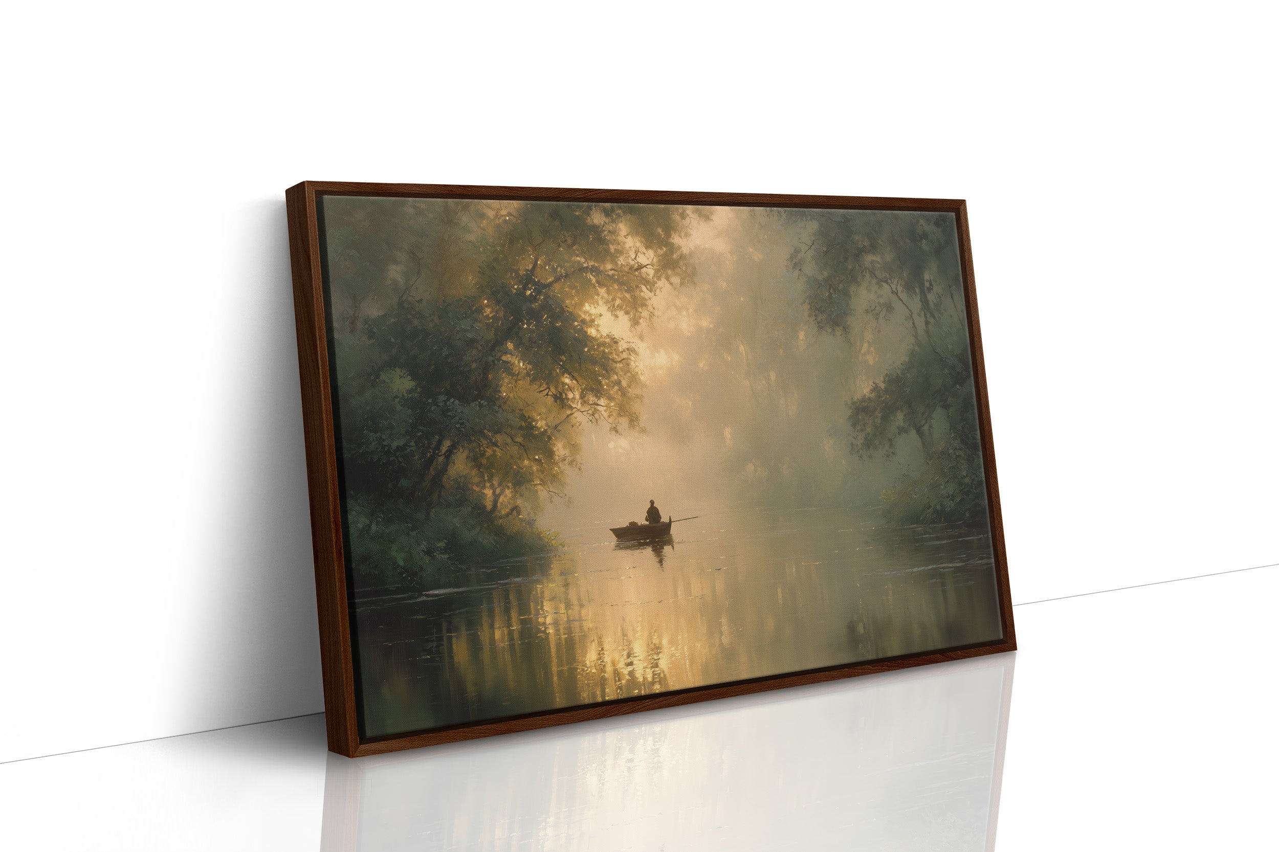 Solitary Boatman Crosses Golden Mist