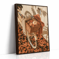 Gourd Delivery, Pedal Powered, print in a brown wood frame