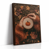 Hoop Dreams, Pumpkin Edition, print in a brown wood frame