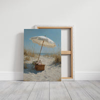 Solitary Parasol Awaits Seaside Return