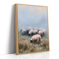 Sheep Grazing in Morning Mist