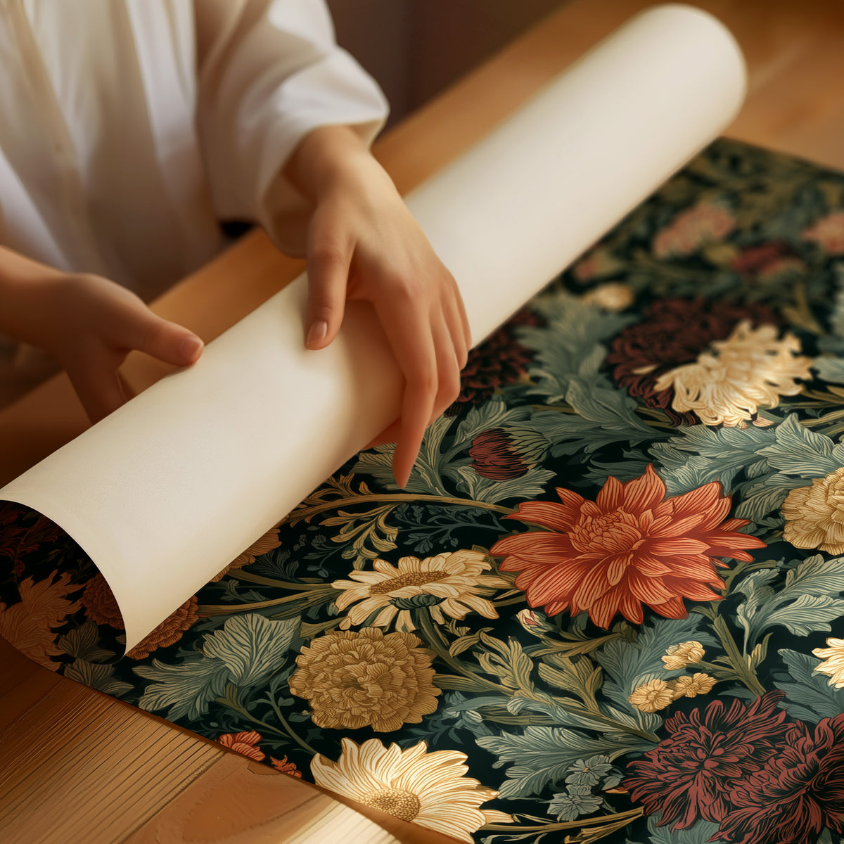Midnight Chrysanthemum Floral Pattern