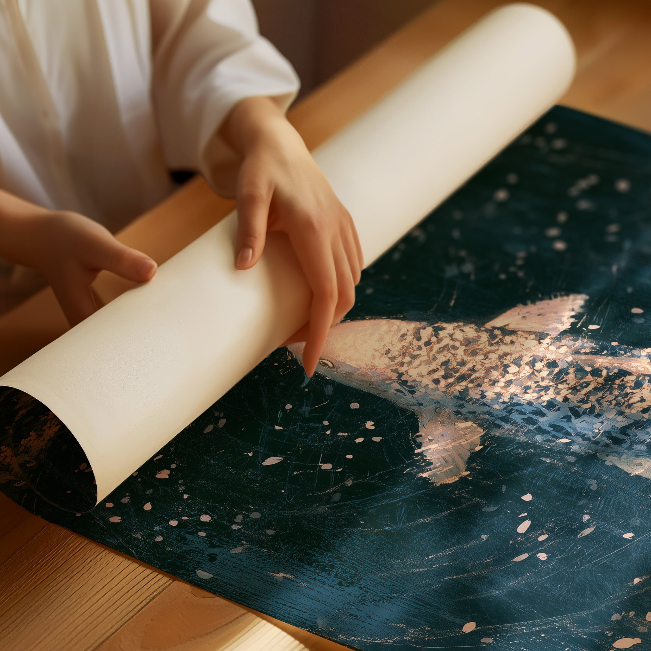 Koi Beneath the Falling Blossoms