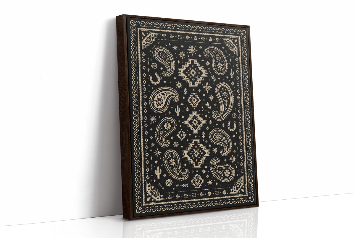 Black and Cream Western Paisley Bandana