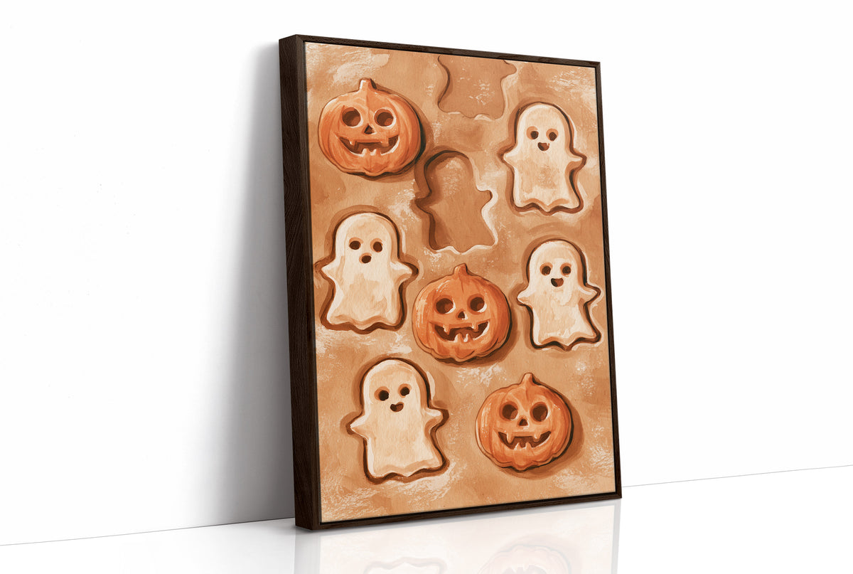 Two Ghosts Already Escaped The Dough, print in a brown wood frame
