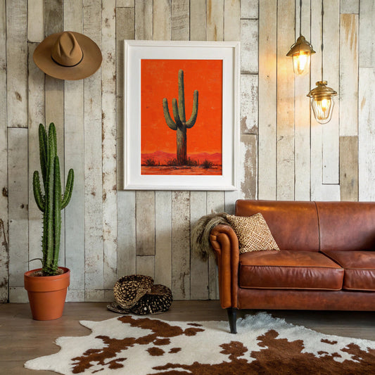 Lone Saguaro Against Desert Flame
