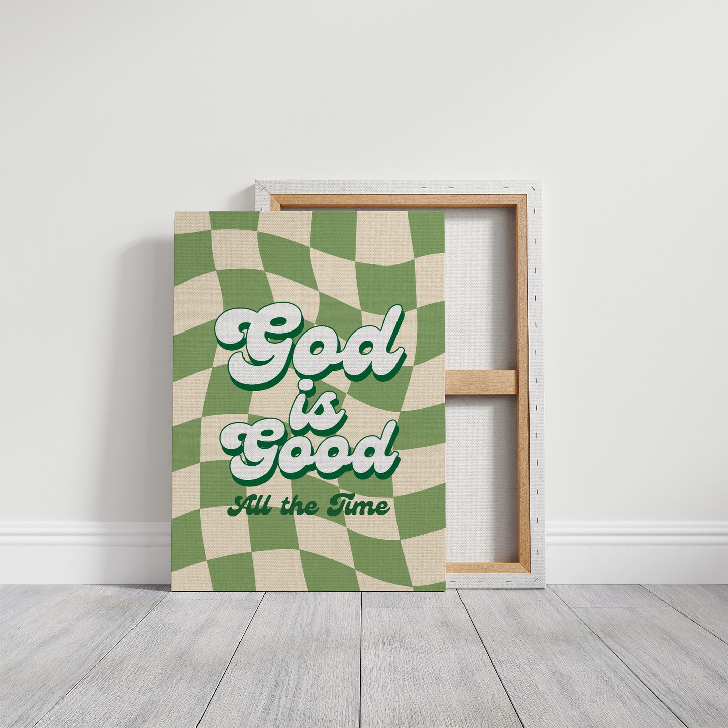 Retro Affirmations Wave Through Checkered Green