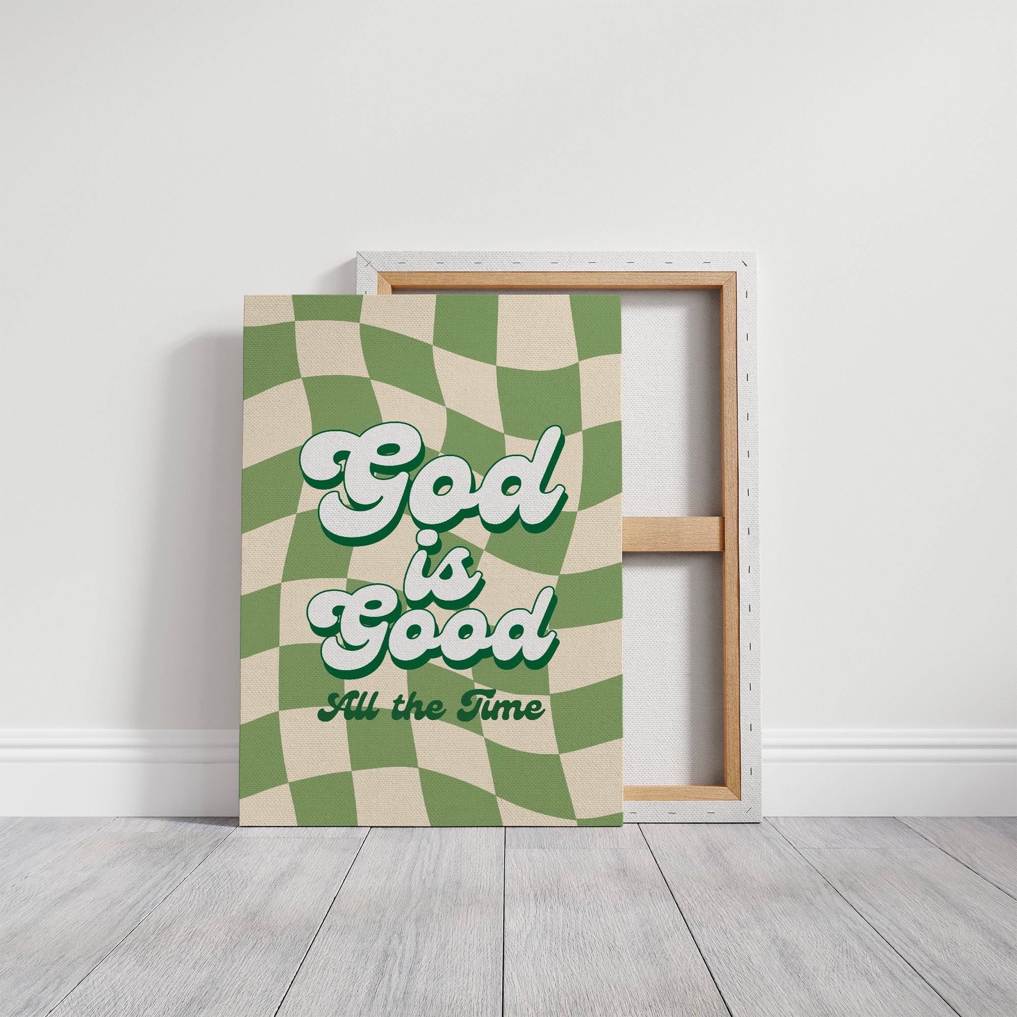 Retro Affirmations Wave Through Checkered Green