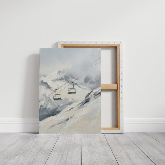 Two Chairlifts Over Snowy Peaks