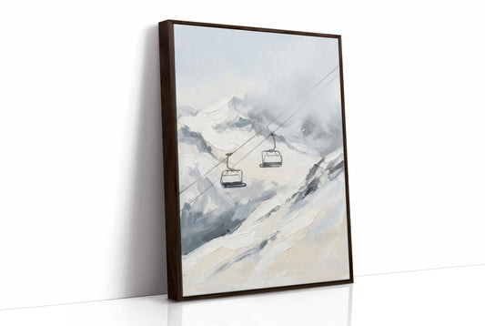 Two Chairlifts Over Snowy Peaks