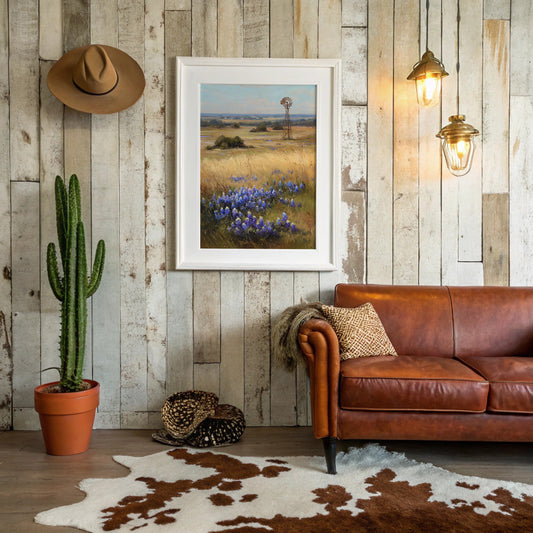 Bluebonnets Dance Near Rustic Windmill