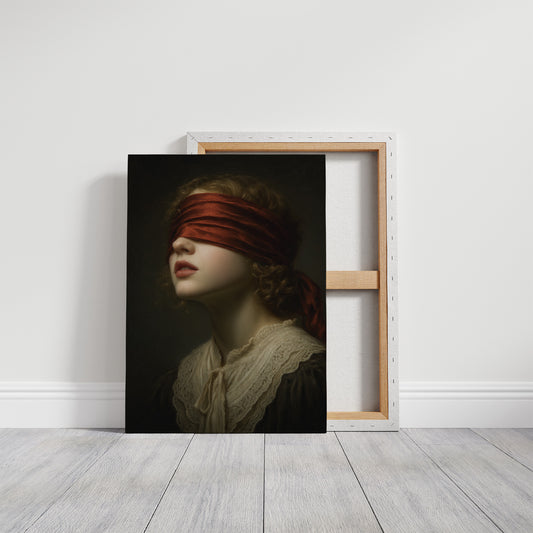 Crimson Blindfold Against Lace Collar