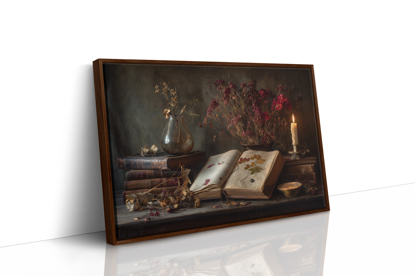 Candlelit Pages Among Pressed Flowers