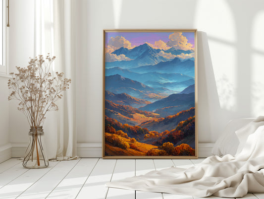 Autumn Light Cascades Through Mountains