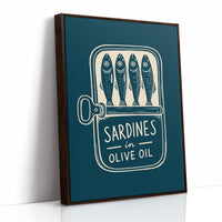 Sardines in Olive Oil — Teal Woodcut Tin Print