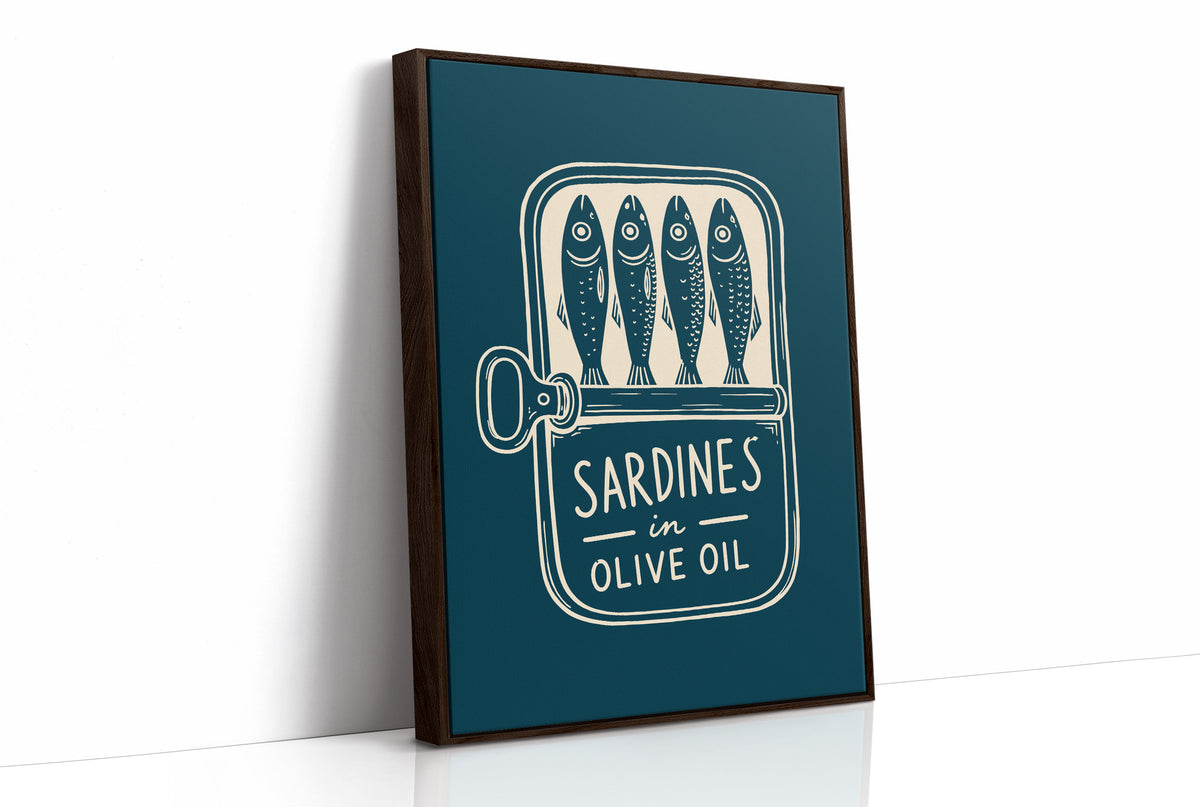 Sardines in Olive Oil — Teal Woodcut Tin Print