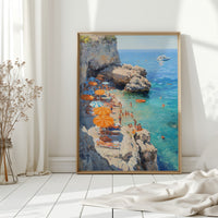 Orange Umbrellas Line Mediterranean Shores