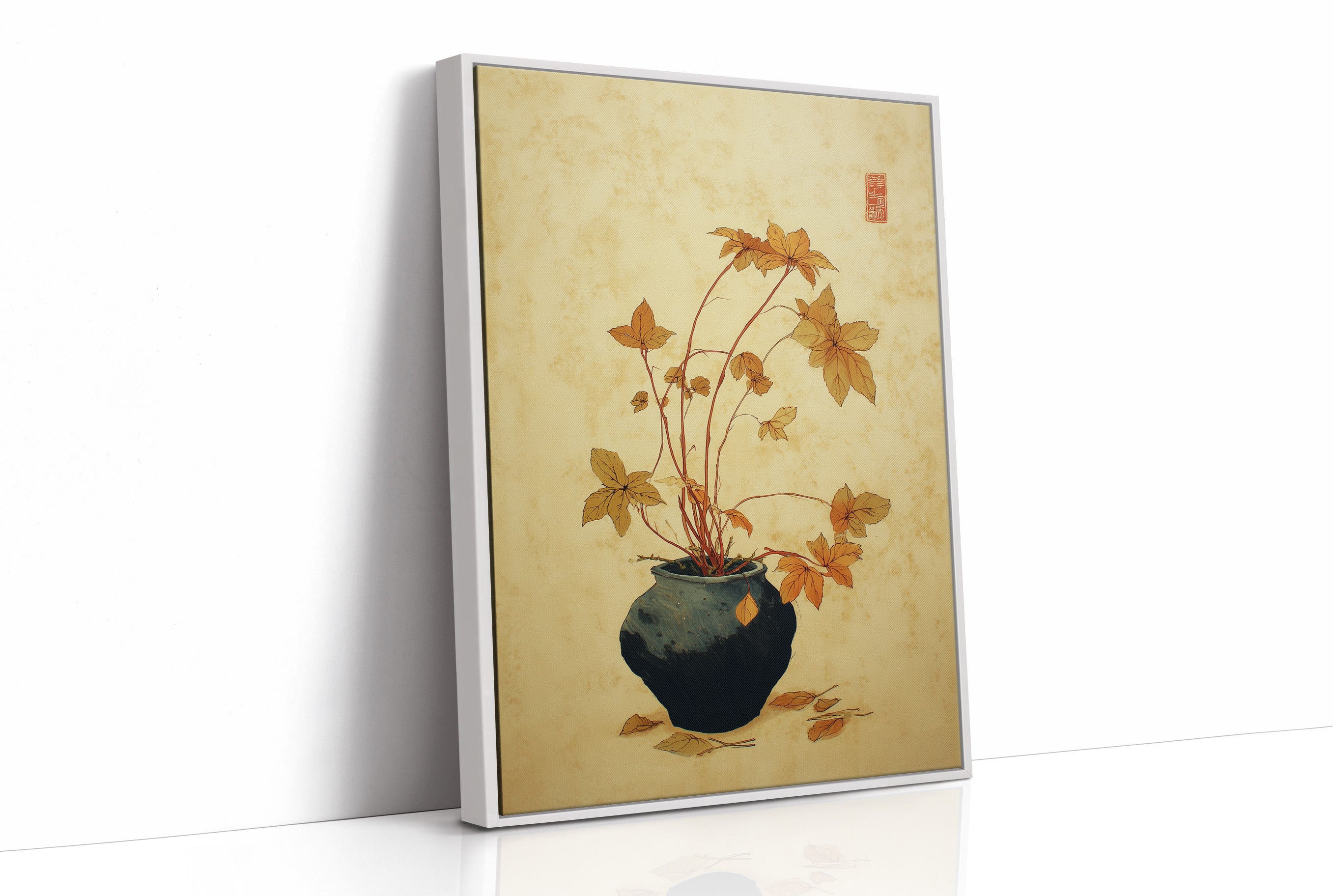 Maple Leaves Dance In Blue Pottery