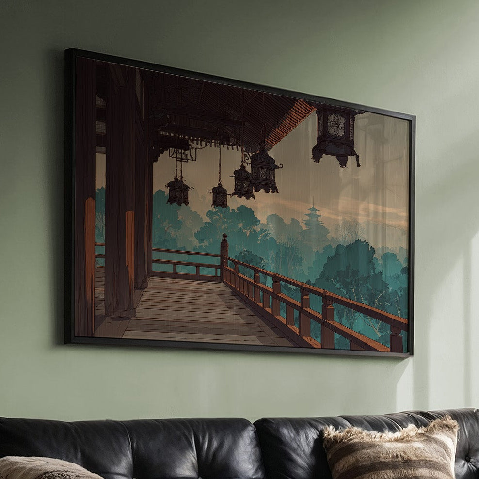 Temple Lanterns Guide Misty Dawn