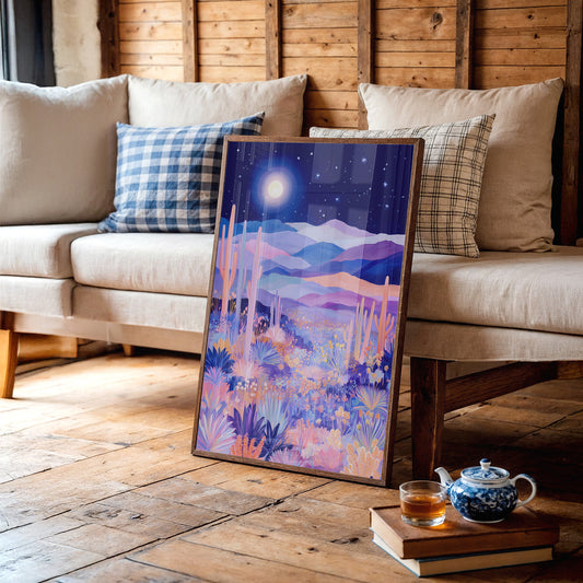 Moonlit Saguaros Dance In Lavender