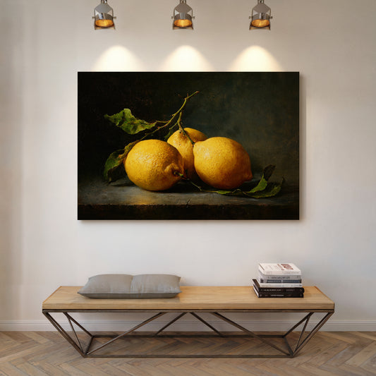 Sunlit Lemons On Ancient Wood