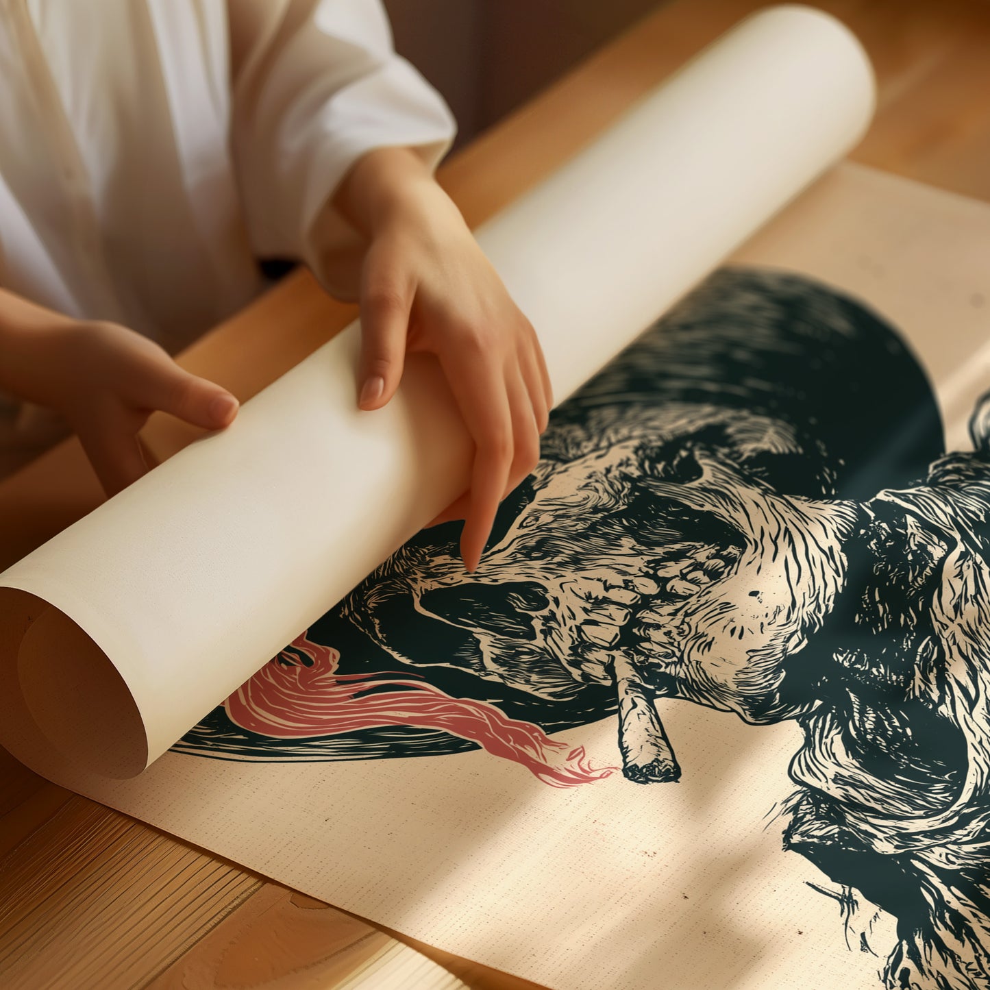 The Last Cowboy — Skeleton Portrait Engraving Print