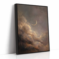 Crescent Floats Through Amber Clouds