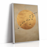 Birds Cross The Golden Moon Rise