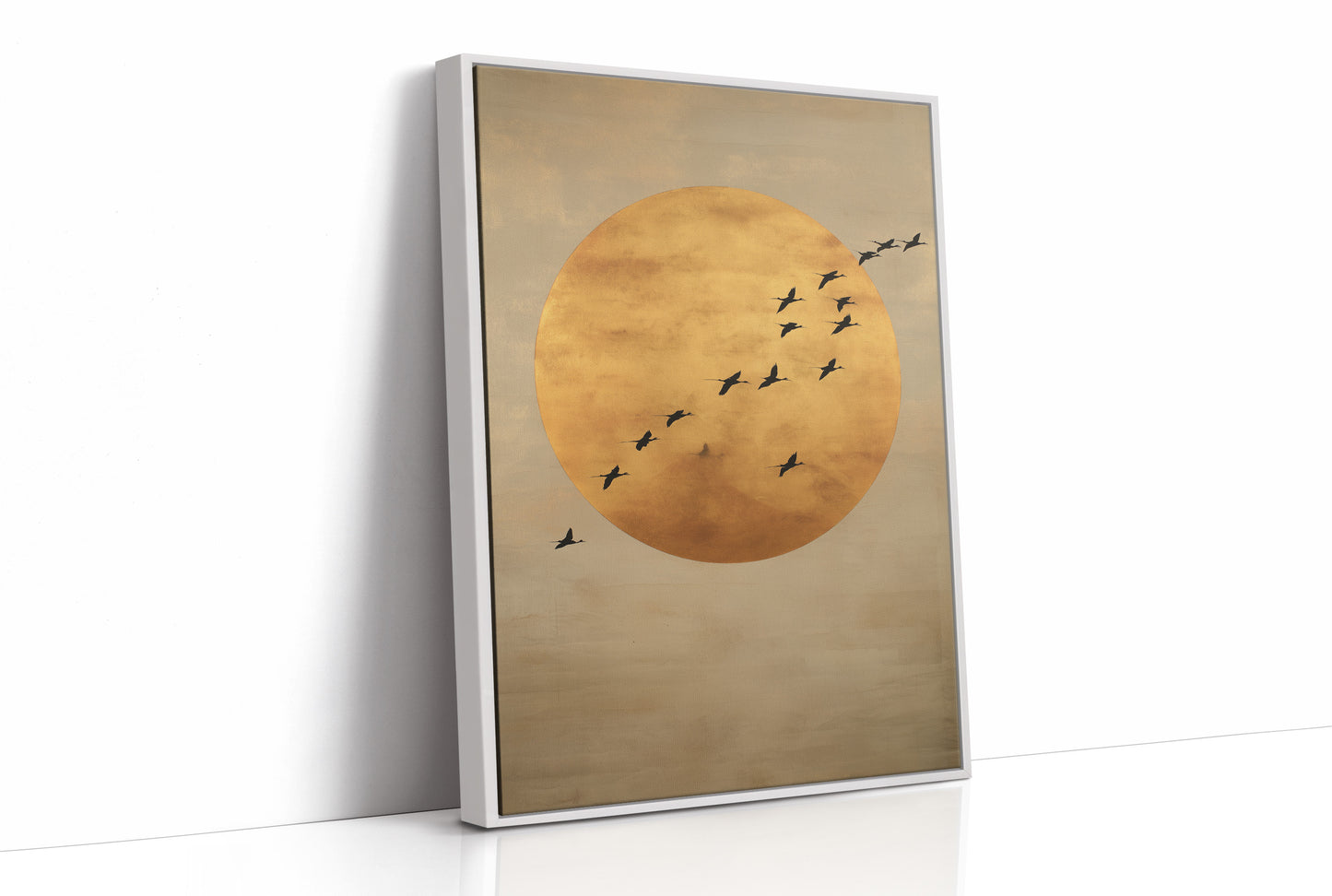 Birds Cross The Golden Moon Rise