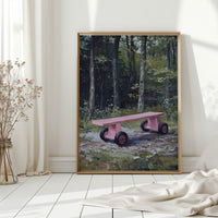 Pink Bench Rests In Forest Shade