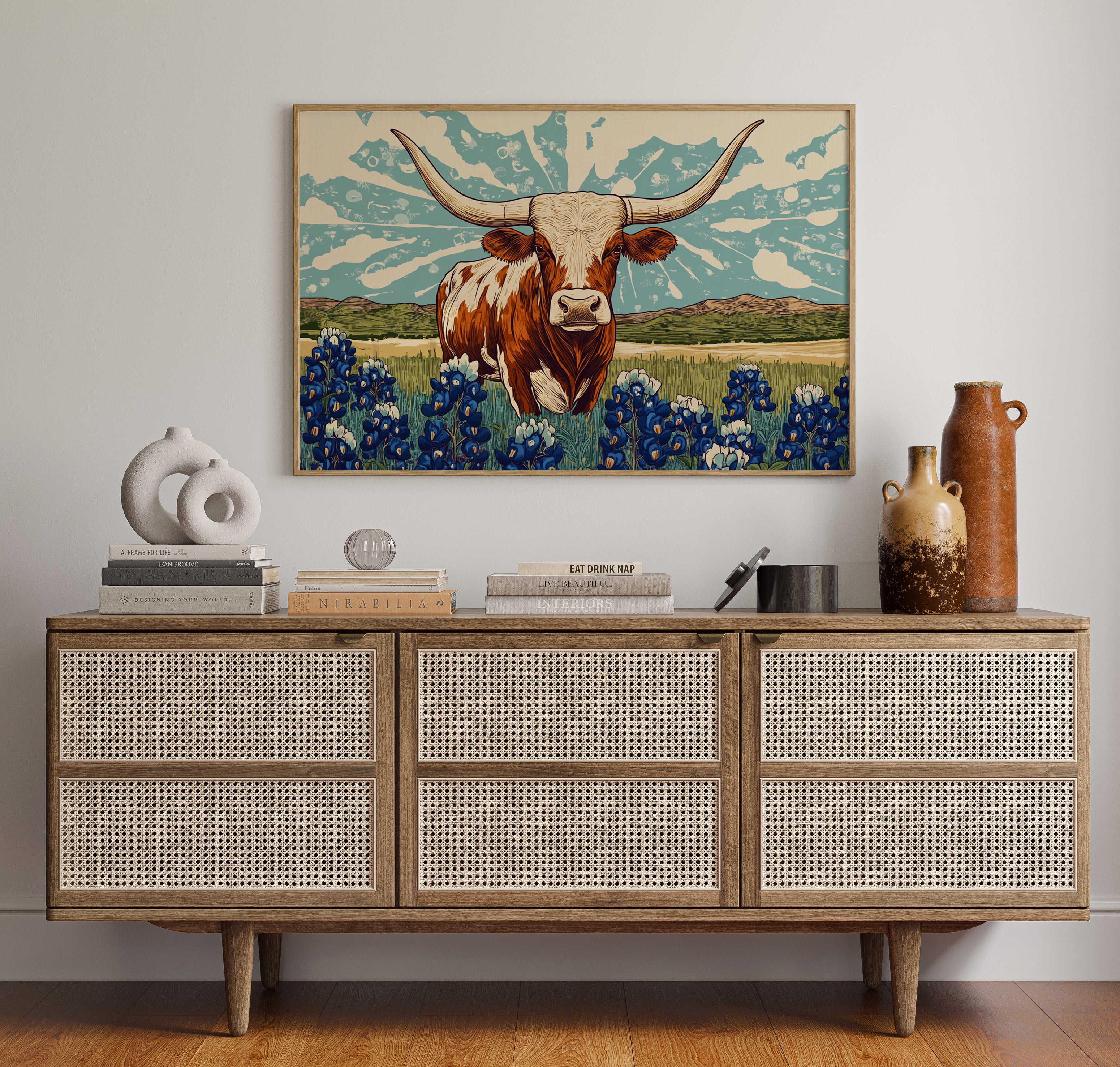 Texas Icon – Longhorn and Bluebonnets Pop Art
