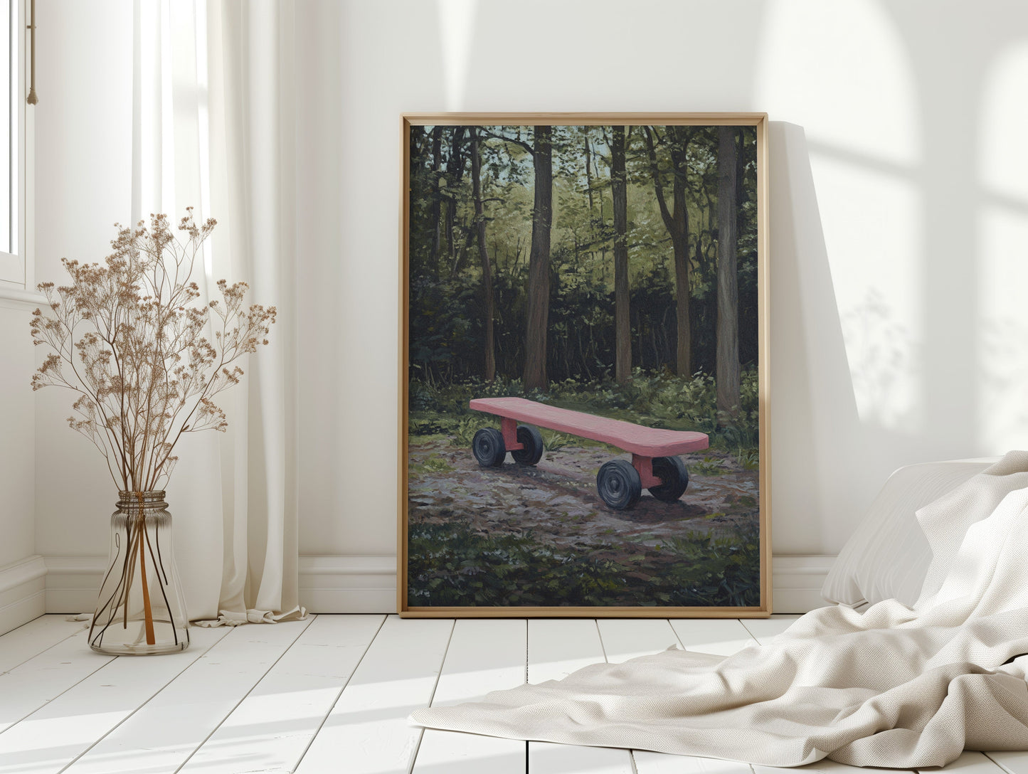Pink Bench Waits In Forest Shade
