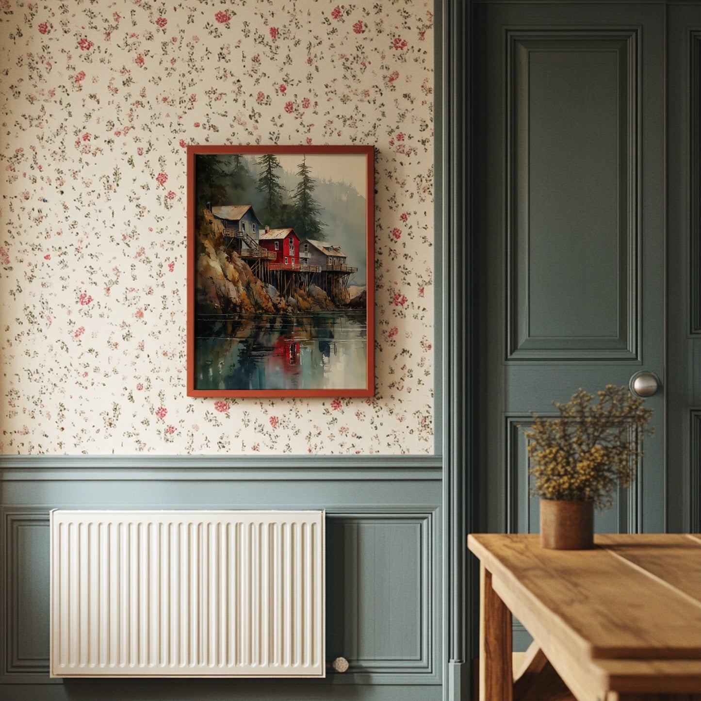 Red Houses Float Above Still Waters