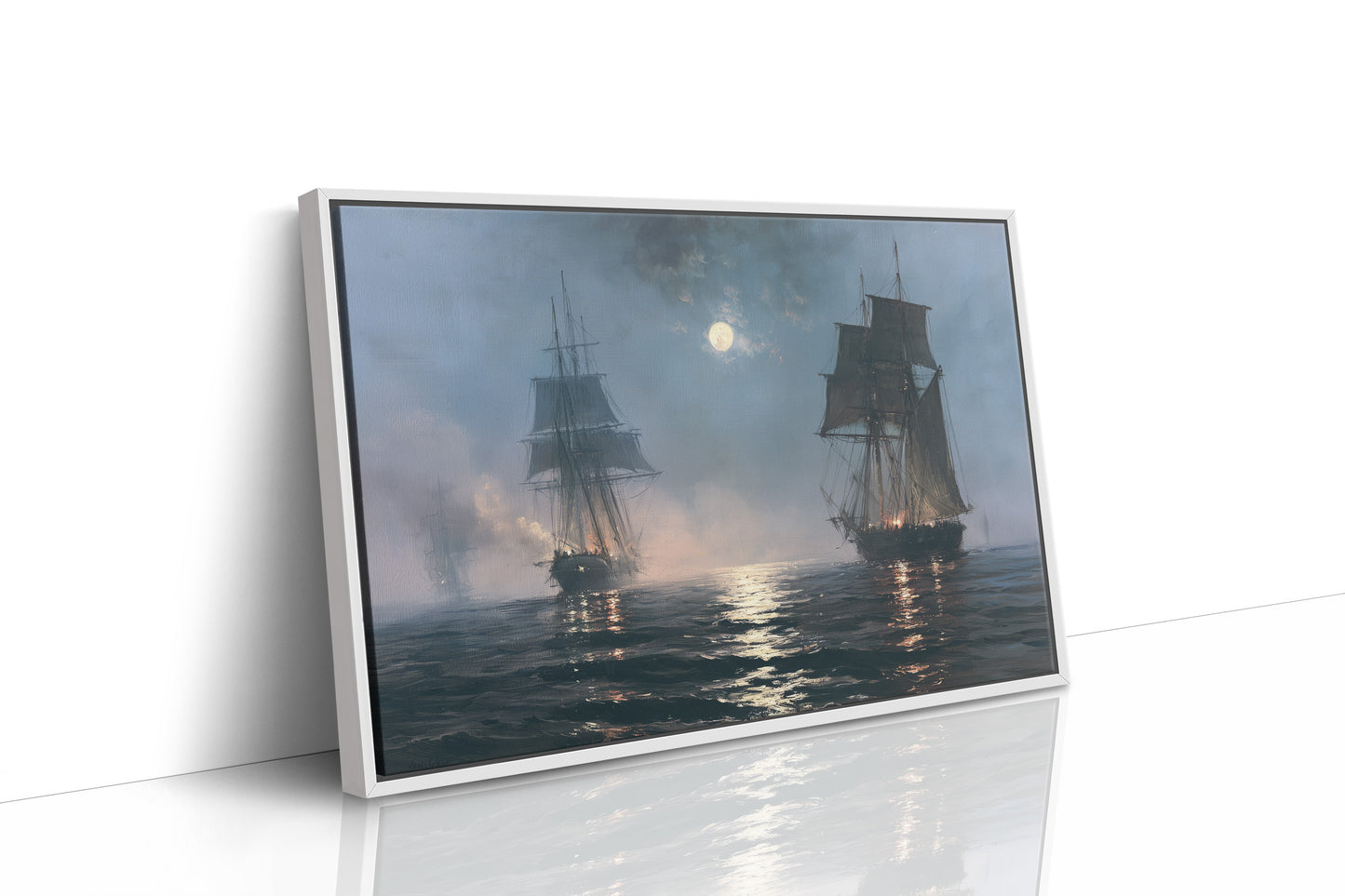 Tall Ships Under a Hazy Moon