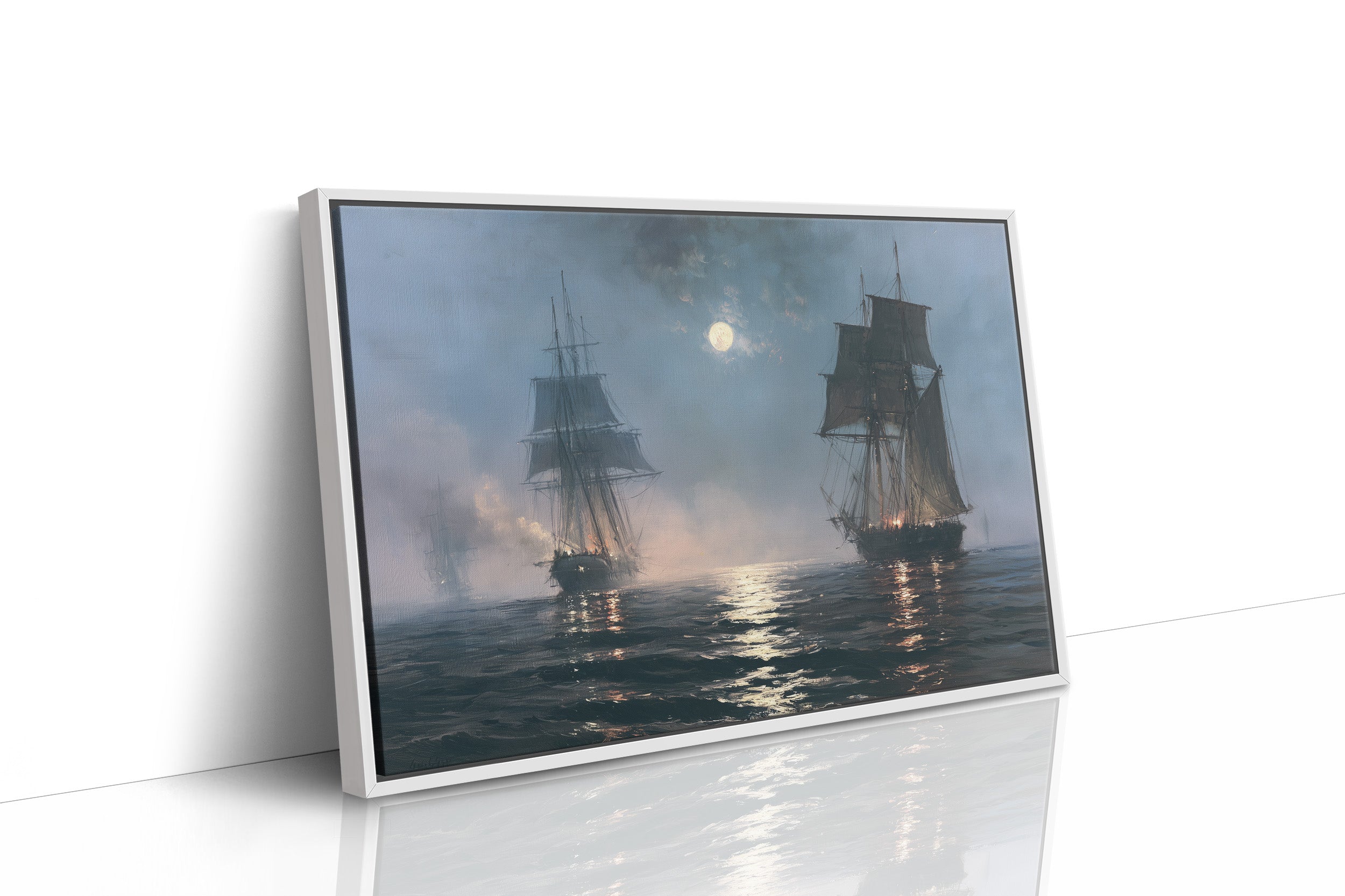 Tall Ships Under a Hazy Moon