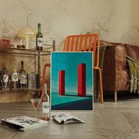Red Pillars Against Turquoise Sky