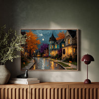 Autumn Glow on Cobblestone Lane