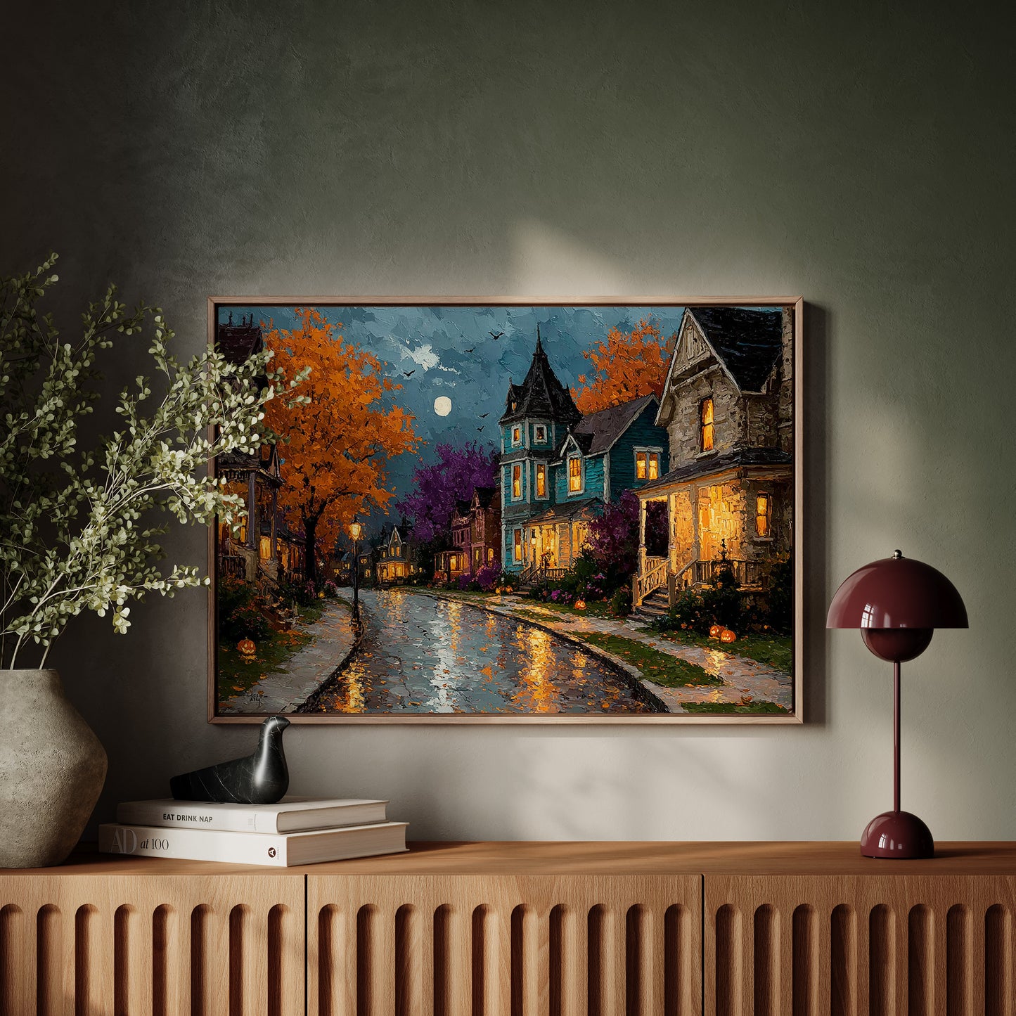 Autumn Glow on Cobblestone Lane