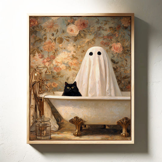 Ghostly Cat In Bathtub Canvas - Whimsical Vintage Art - Gallery Canvas image 15