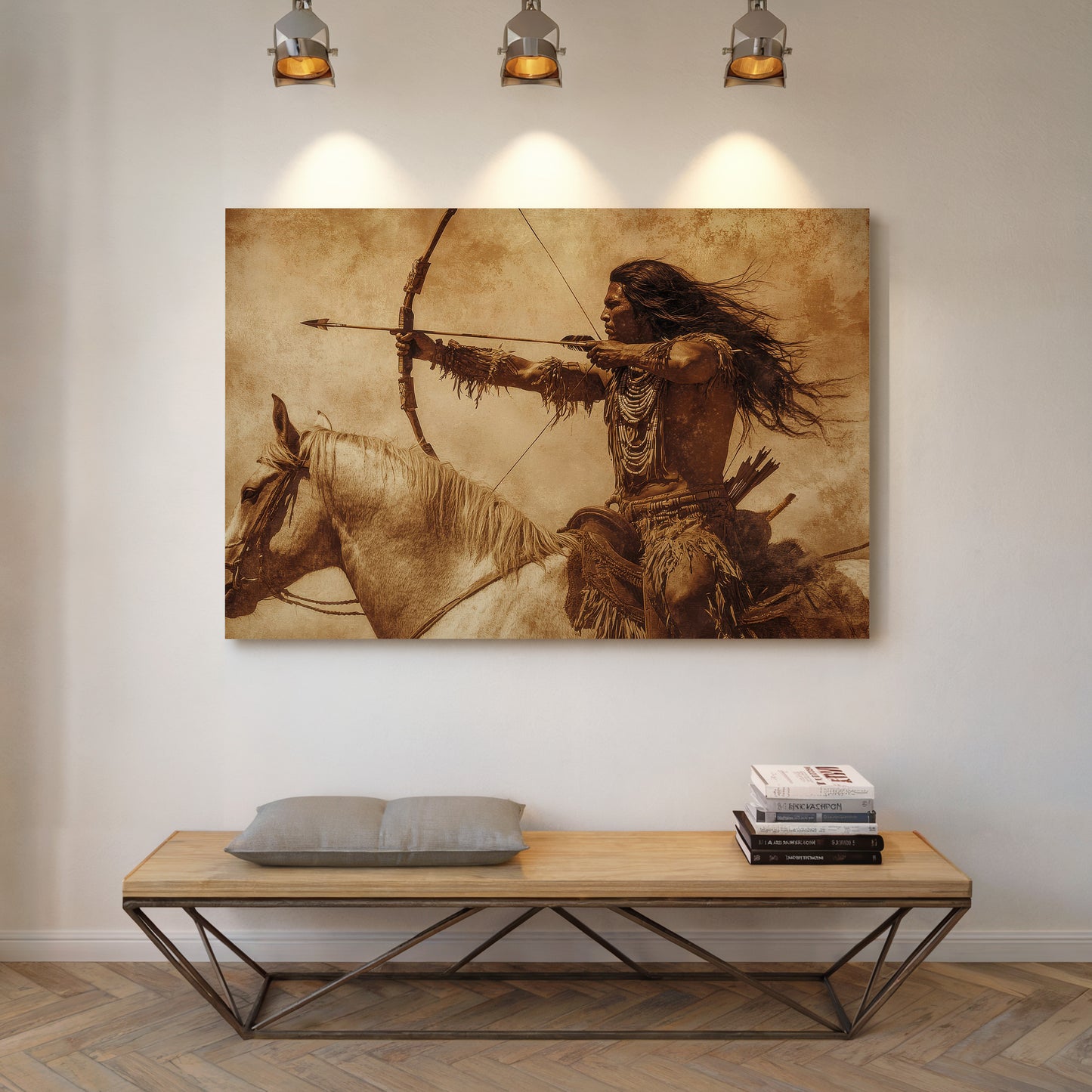 Warrior Archer on Horseback – Western Sepia Wall Art Print