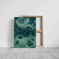 The Kraken and the Maelstrom — Teal Maritime Horror Print