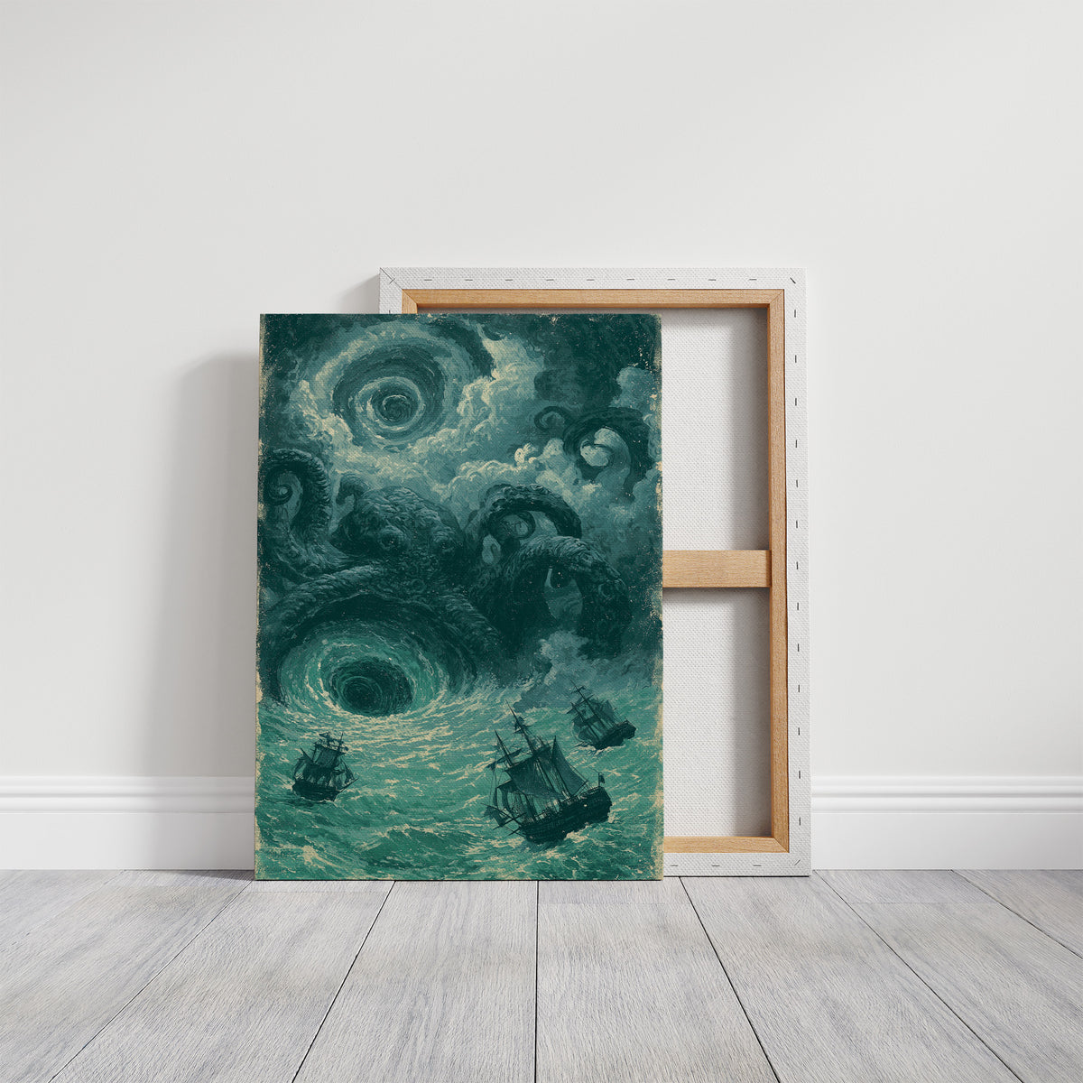The Kraken and the Maelstrom — Teal Maritime Horror Print