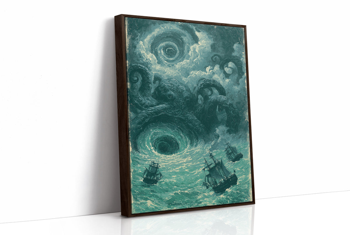 The Kraken and the Maelstrom — Teal Maritime Horror Print