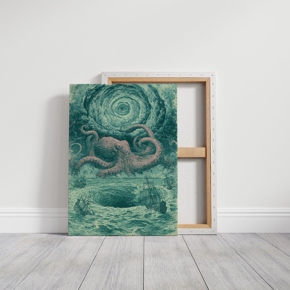 The Kraken and the Fleet — Pink and Teal Maritime Horror Print