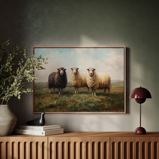 Three Sheep Stand Watch At Dawn