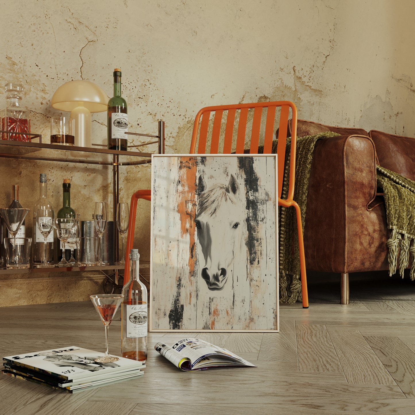 White Horse Against Rustic Planks